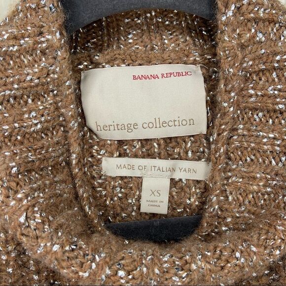 Sz Xs Banana Republic Tan Yarn Silver Sweater - Picture 5 of 6